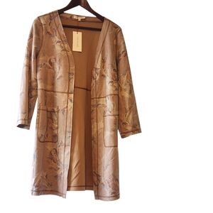 Solitaire Women's Faux Suede Jacket Cardigan Duster Floral Pockets Small NEW